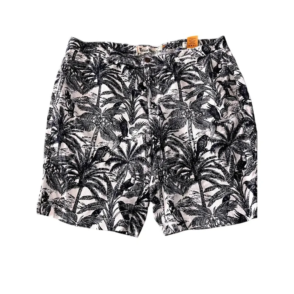 Tailor Vintage beachy palm trees linen shorts mens 38 nautical tropical travel